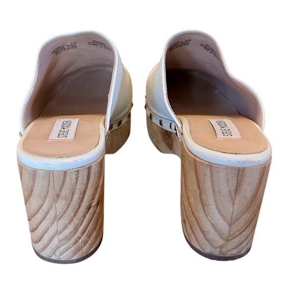 Steve Madden Brooklyn Leather Studded Wooden Clogs White Women 9.5 Boho Festival - Picture 5 of 9